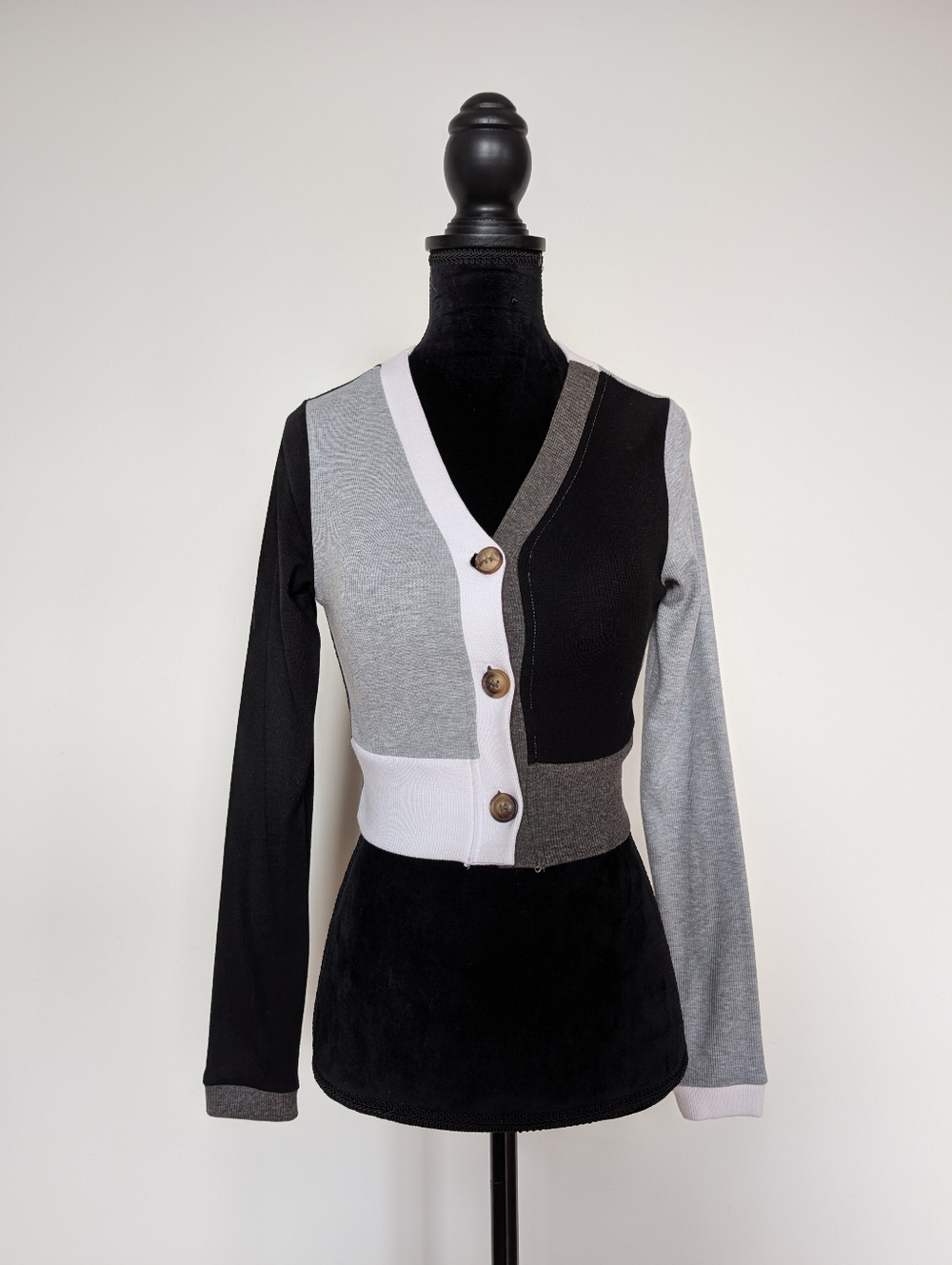 Cropped Long Sleeve Neutral Colourblock Cardigan